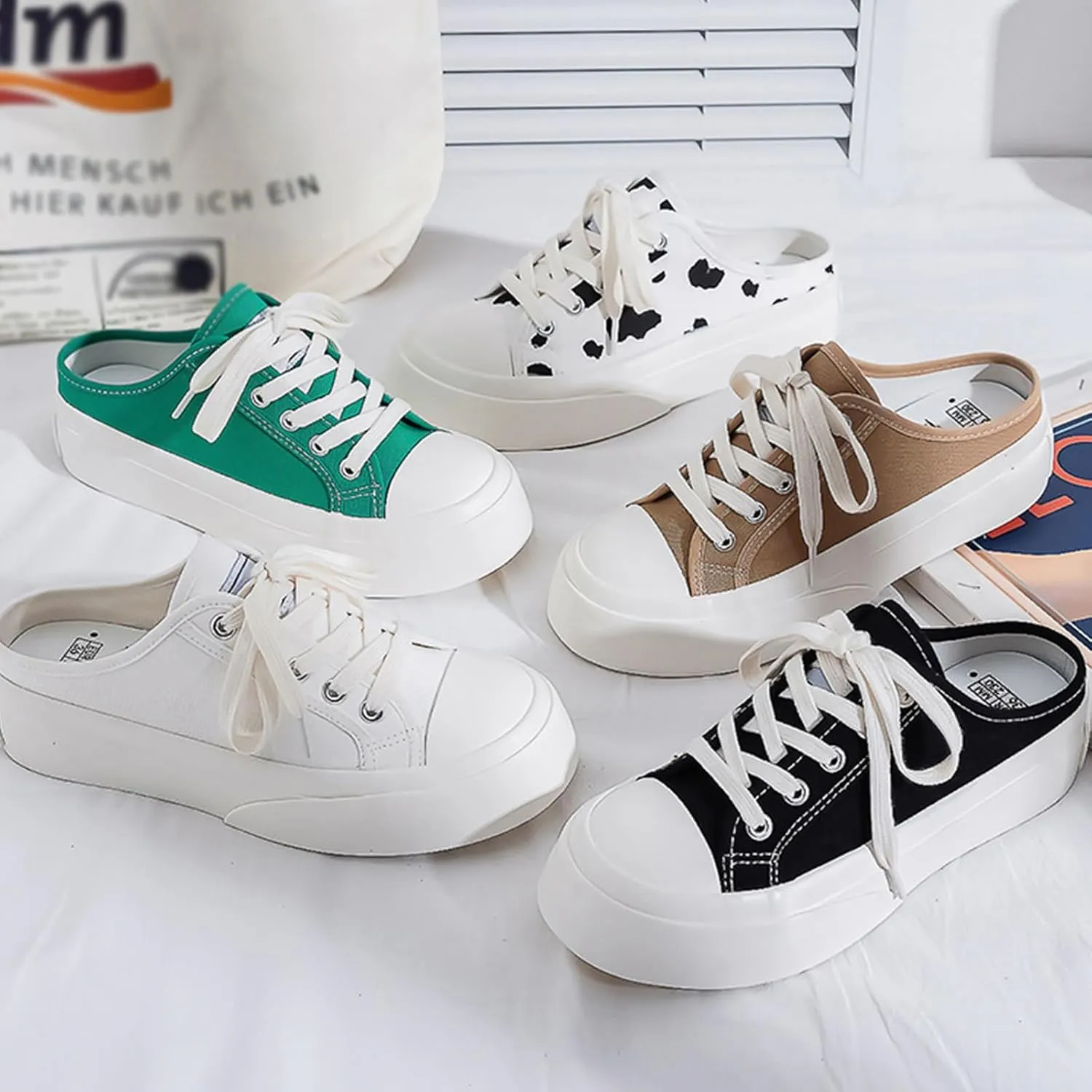 2025 Women Canvas Mules Memory Foam Clipper Fashion Sneakers Comfortable Slip-On Backless Holiday,Comfortable Casual Shoes,Slip on Mules Sneakers