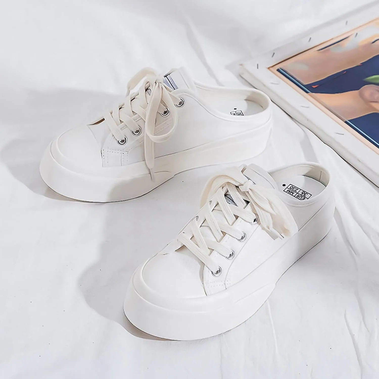 2025 Women Canvas Mules Memory Foam Clipper Fashion Sneakers Comfortable Slip-On Backless Holiday,Comfortable Casual Shoes,Slip on Mules Sneakers