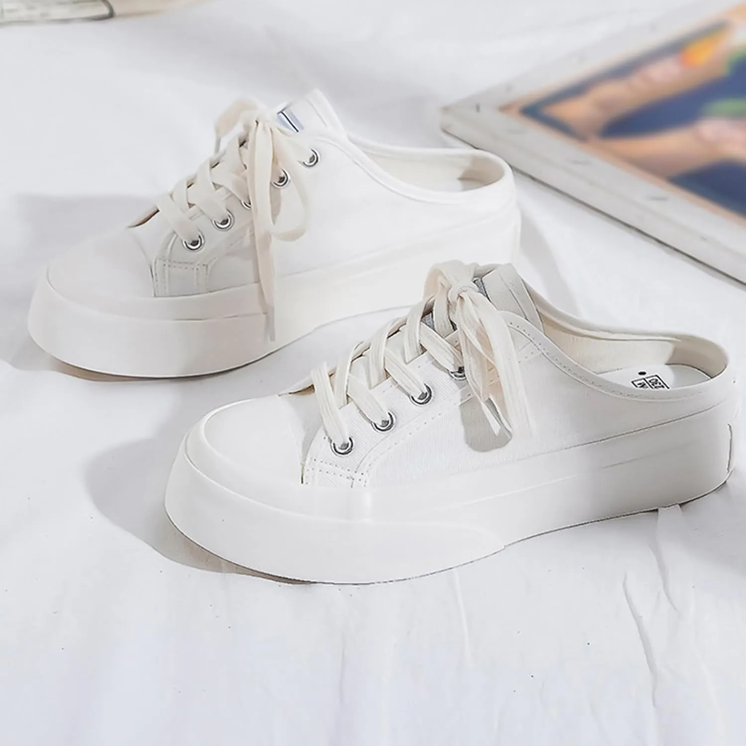2025 Women Canvas Mules Memory Foam Clipper Fashion Sneakers Comfortable Slip-On Backless Holiday,Comfortable Casual Shoes,Slip on Mules Sneakers