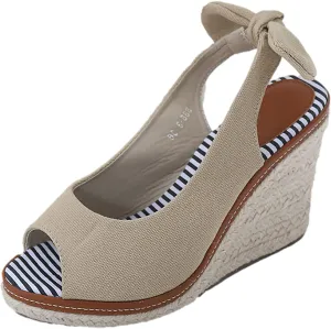 ANUFER Womens Elegant Wedge Heel Peep Toe Espadrilles Sandals Slingback Pumps Summer Canvas Shoes