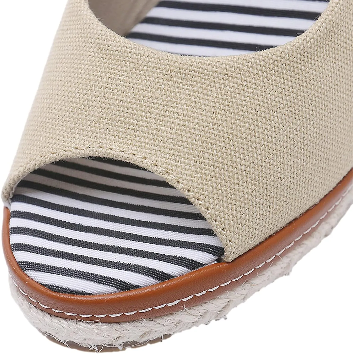 ANUFER Womens Elegant Wedge Heel Peep Toe Espadrilles Sandals Slingback Pumps Summer Canvas Shoes