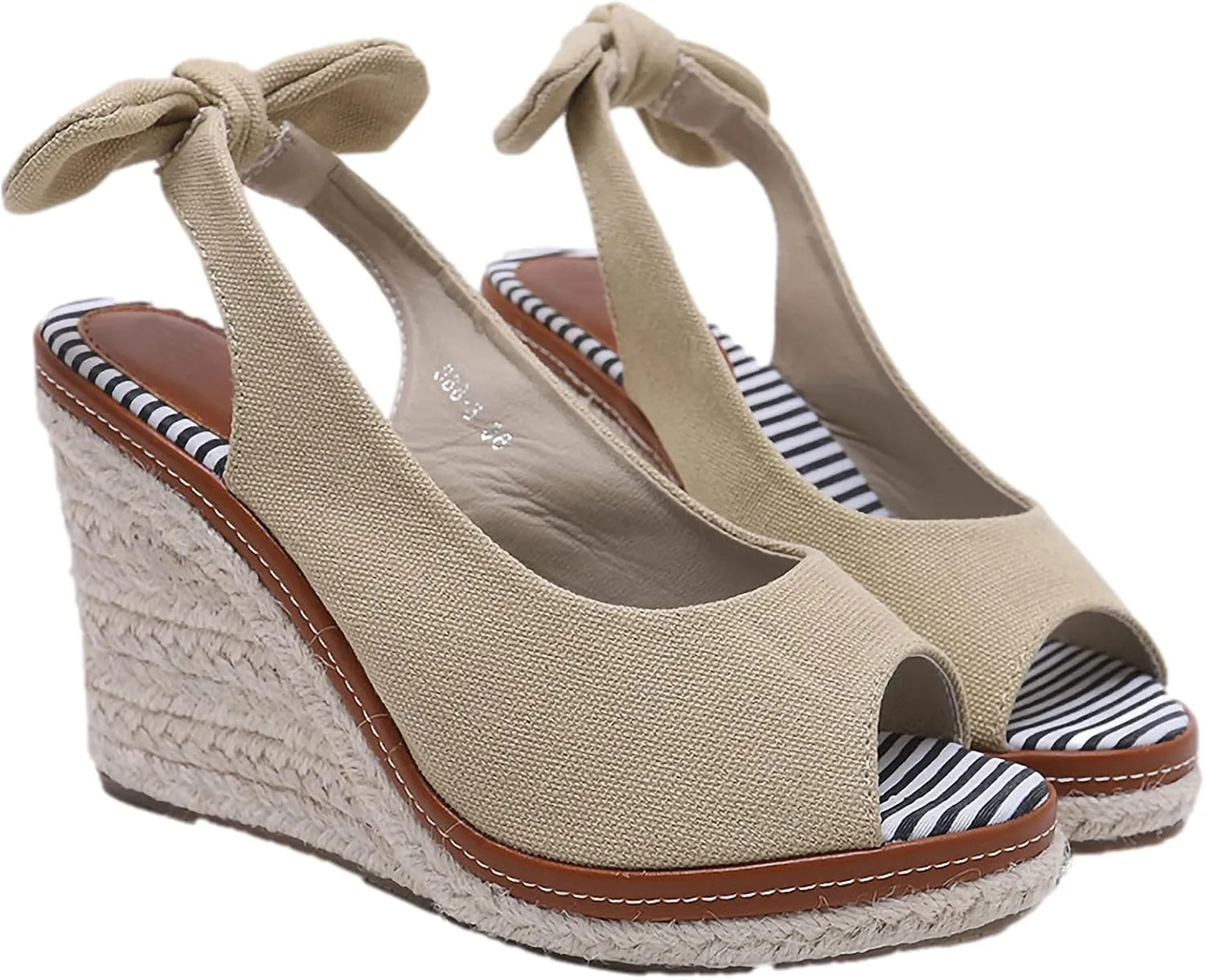 ANUFER Womens Elegant Wedge Heel Peep Toe Espadrilles Sandals Slingback Pumps Summer Canvas Shoes