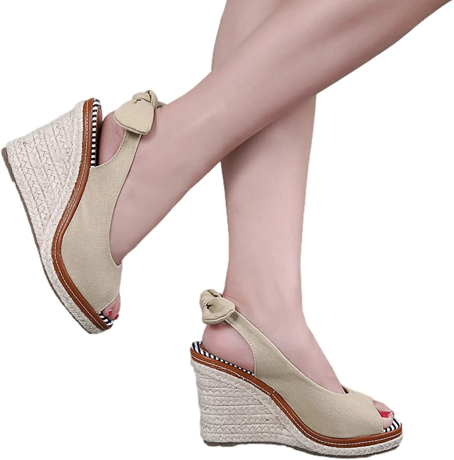 ANUFER Womens Elegant Wedge Heel Peep Toe Espadrilles Sandals Slingback Pumps Summer Canvas Shoes