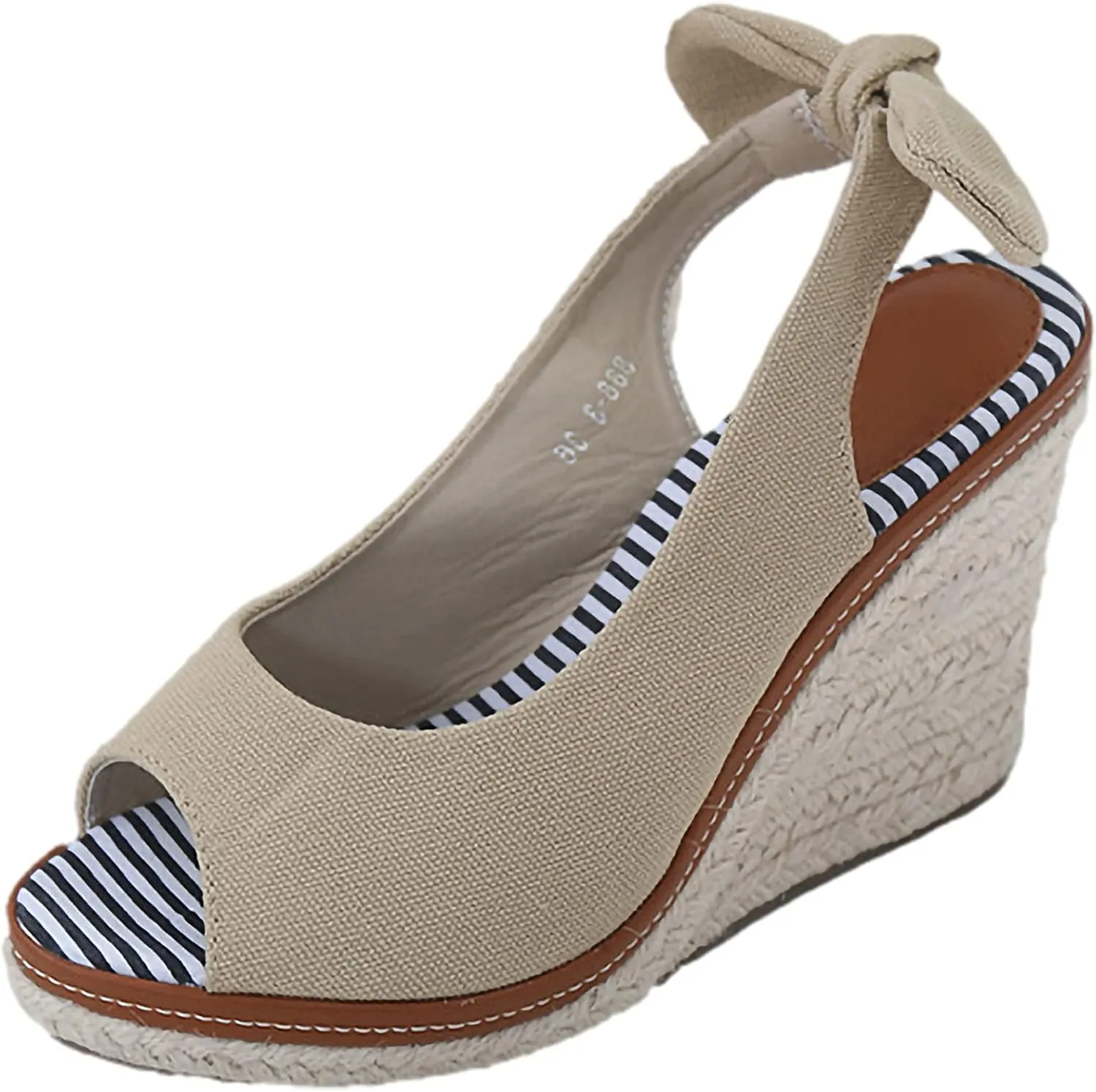 ANUFER Womens Elegant Wedge Heel Peep Toe Espadrilles Sandals Slingback Pumps Summer Canvas Shoes