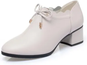 bbruriy Women's Casual Block Heeled Mary Janes Shoes Decorated with Bow Slip on Chunky Low Heels Round Toe Pumps Soft Leather Side Zipper Loafers