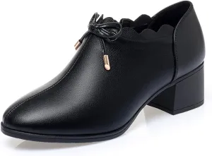 bbruriy Women's Casual Block Heeled Mary Janes Shoes Decorated with Bow Slip on Chunky Low Heels Round Toe Pumps Soft Leather Side Zipper Loafers