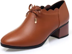bbruriy Women's Casual Block Heeled Mary Janes Shoes Decorated with Bow Slip on Chunky Low Heels Round Toe Pumps Soft Leather Side Zipper Loafers
