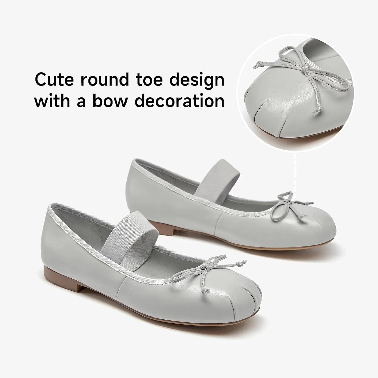 BEAU TODAY Ballet Flats for Women, Womens Mary Janes, Leather Ballerina Flats for Women, Comfortable Round Toe Bow Flat Mary Janes, Casual Dressy Shoes