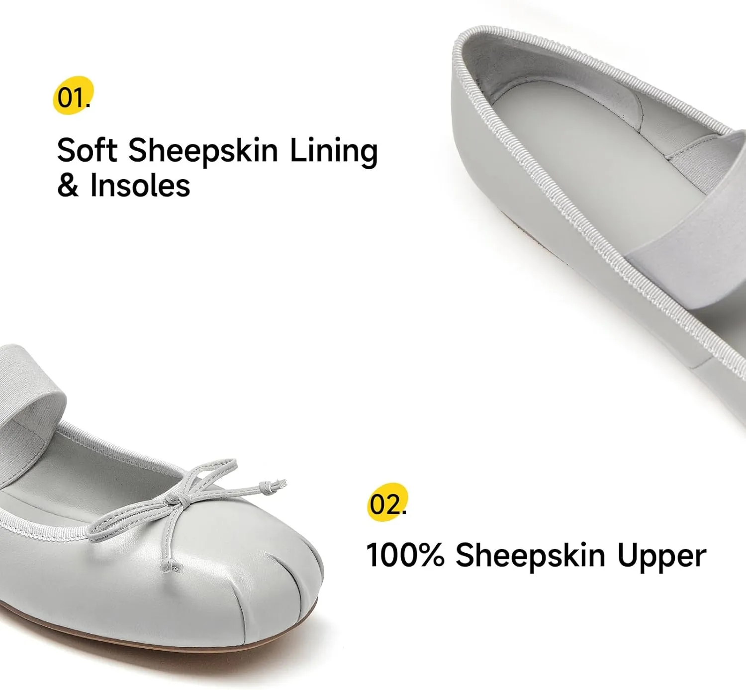 BEAU TODAY Ballet Flats for Women, Womens Mary Janes, Leather Ballerina Flats for Women, Comfortable Round Toe Bow Flat Mary Janes, Casual Dressy Shoes