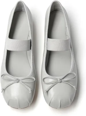 BEAU TODAY Ballet Flats for Women, Womens Mary Janes, Leather Ballerina Flats for Women, Comfortable Round Toe Bow Flat Mary Janes, Casual Dressy Shoes