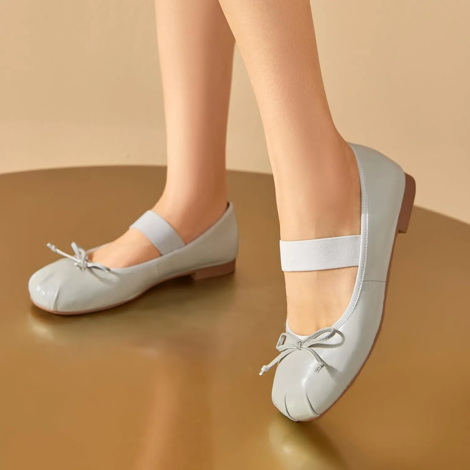 BEAU TODAY Ballet Flats for Women, Womens Mary Janes, Leather Ballerina Flats for Women, Comfortable Round Toe Bow Flat Mary Janes, Casual Dressy Shoes
