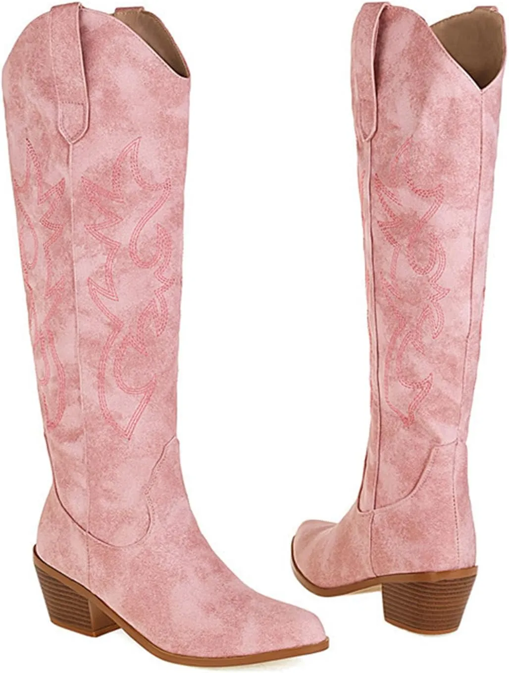 Boots For Women Fashion Dressy Low Heel Cowboy Western Cowgirl Boots Fashion Retro Classic Knee High Embroidered Boots