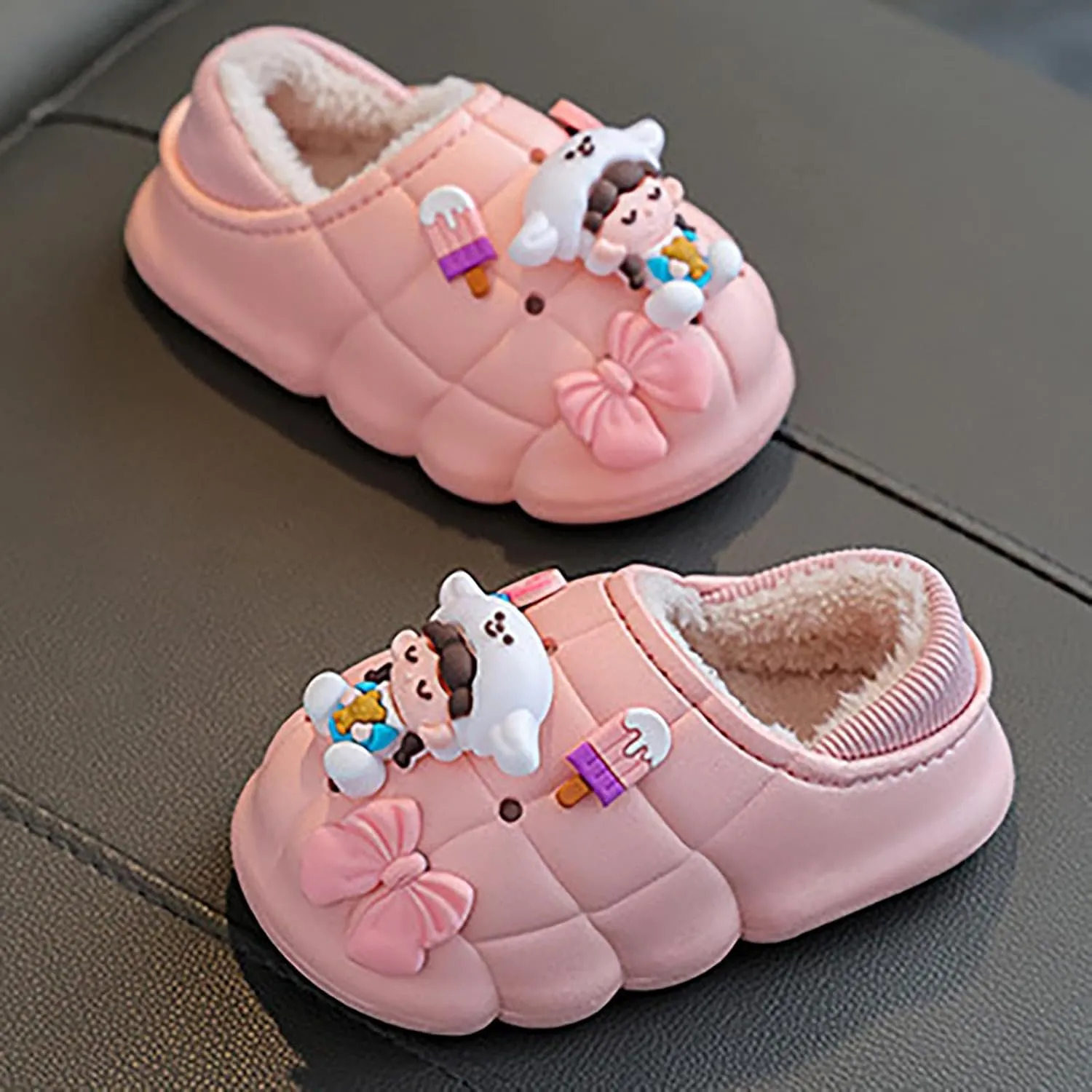 Boys Girls Cute Animal House Shoes Fuzzy Plush Fleece Slippers with Soft Anti-Skid Sole Slipper Kids House Slippers