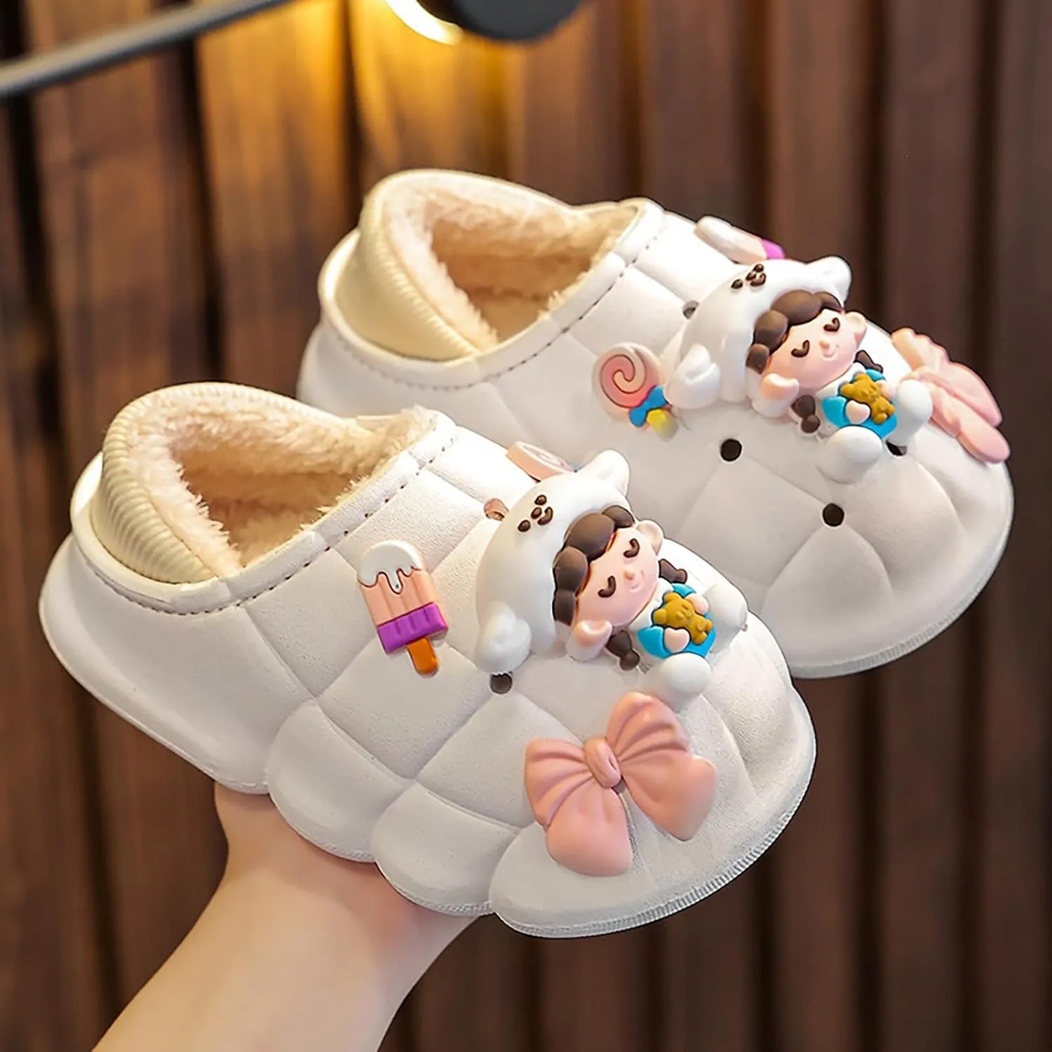 Boys Girls Cute Animal House Shoes Fuzzy Plush Fleece Slippers with Soft Anti-Skid Sole Slipper Kids House Slippers