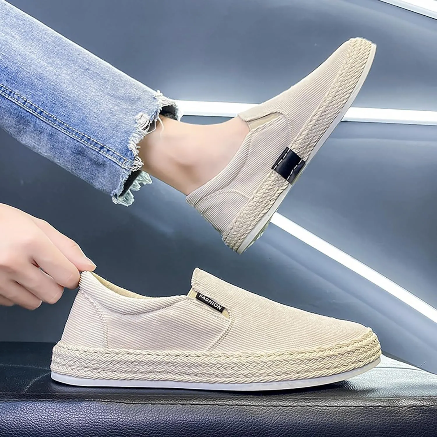 Canvas Men's Shoes Summer Thin Breathable Casual Flat Shoes No Laces Linen Casual Shoes Mens Loafer Shoes Size 14