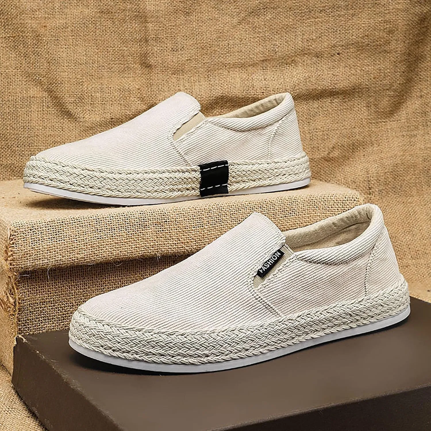 Canvas Men's Shoes Summer Thin Breathable Casual Flat Shoes No Laces Linen Casual Shoes Mens Loafer Shoes Size 14