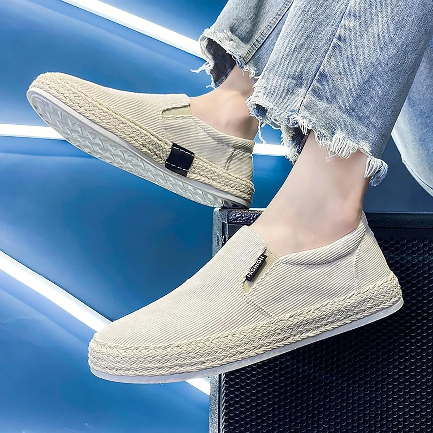 Canvas Men's Shoes Summer Thin Breathable Casual Flat Shoes No Laces Linen Casual Shoes Mens Loafer Shoes Size 14