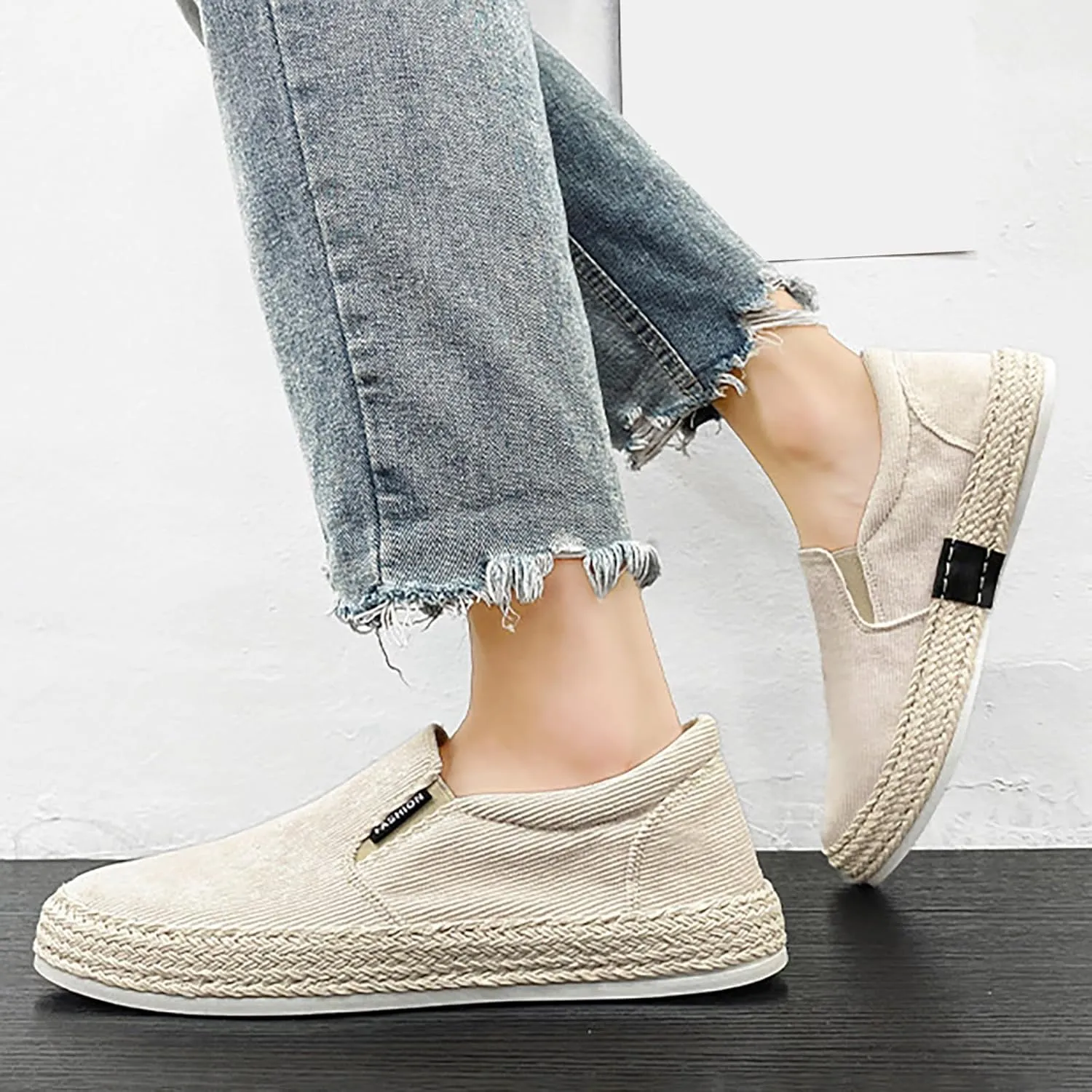 Canvas Men's Shoes Summer Thin Breathable Casual Flat Shoes No Laces Linen Casual Shoes Mens Loafer Shoes Size 14