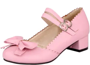 Caradise Womens Sweet Bow Shoes Mid Heel Chunky Mary Janes Double Strap Pumps