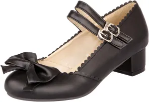 Caradise Womens Sweet Bow Shoes Mid Heel Chunky Mary Janes Double Strap Pumps