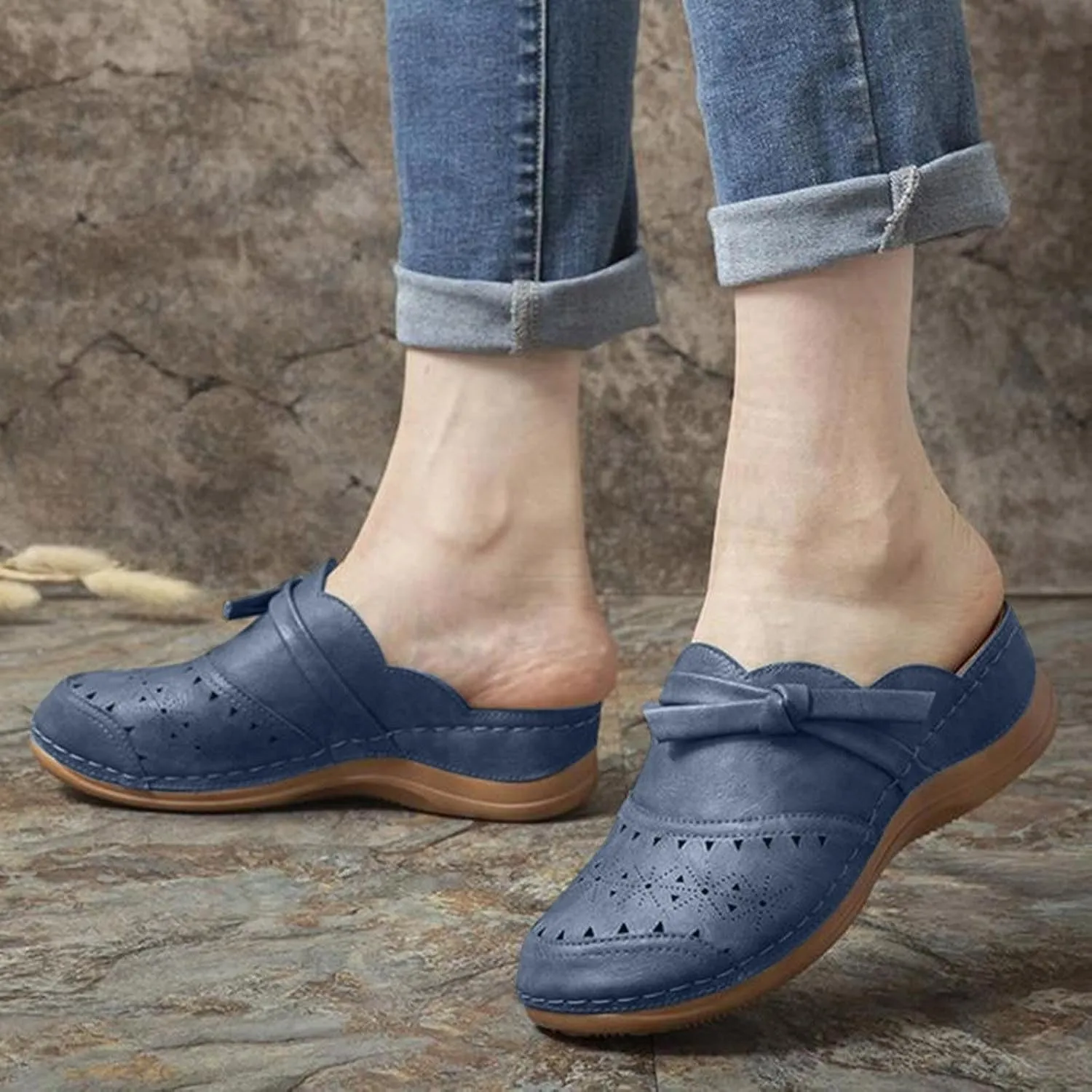 Clogs Wide Width Wedge Sandals Hollow Out Closed Toe Slip On Slippers Arch Support Women Toe Ring Sandals Crystal