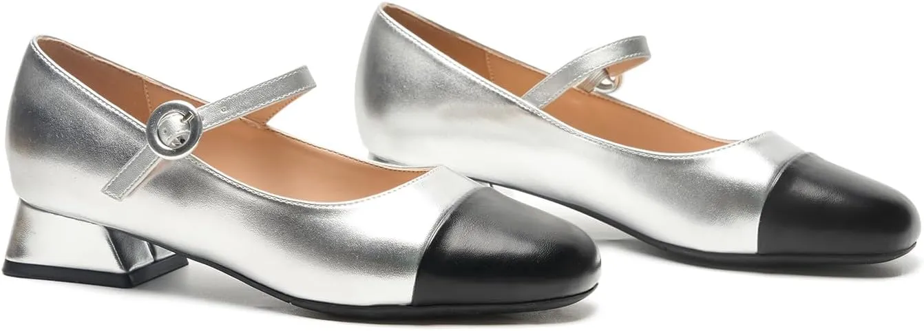 C.Paravano Women's Mary Jane Pumps Low Block Heel Ankle Strap Round Toe - Comfortable Dress Shoes for Work,Party,Wedding, Formal Events & Casual Outfits