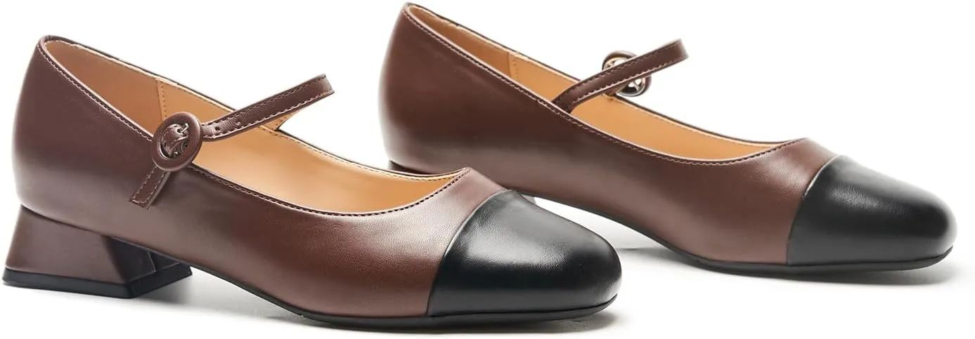 C.Paravano Women's Mary Jane Pumps Low Block Heel Ankle Strap Round Toe - Comfortable Dress Shoes for Work,Party,Wedding, Formal Events & Casual Outfits