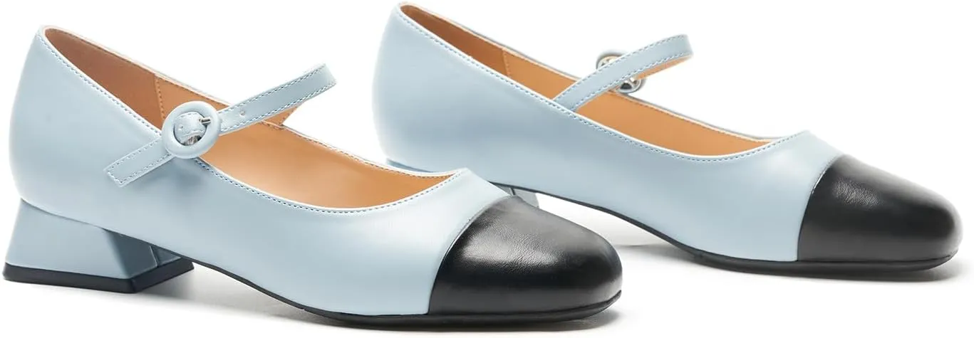 C.Paravano Women's Mary Jane Pumps Low Block Heel Ankle Strap Round Toe - Comfortable Dress Shoes for Work,Party,Wedding, Formal Events & Casual Outfits