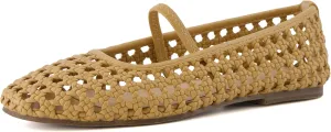 CUSHIONAIRE Weavy Squared Toe Woven Ballet Flats Shoes for Women with Memory Foam | Comfortable Mary Jane Flats for Women with Breathable Mesh Design | Wide Widths Available