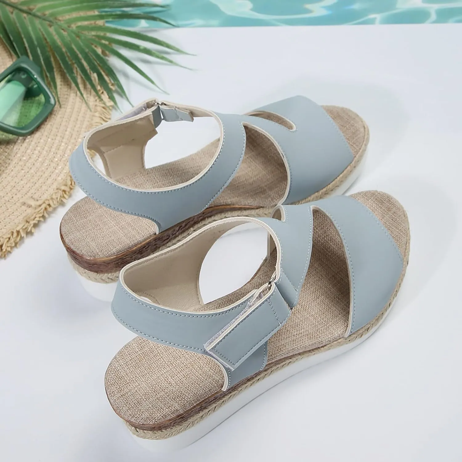 Cute Sandals for Women Dressy Ankle Strap Open Toe Platform Espadrille Wedges Summer Beach Casual Slides Shoes