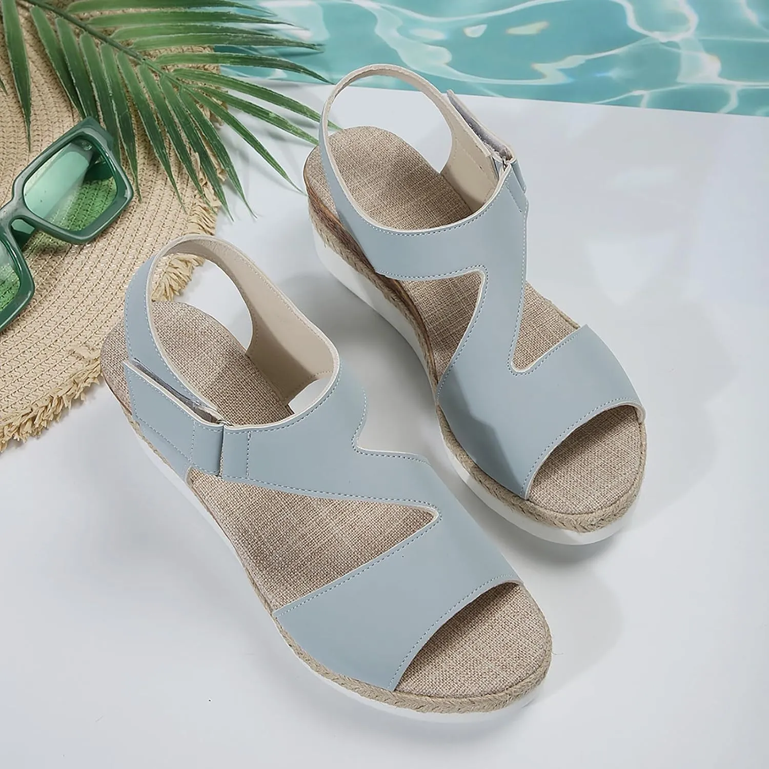 Cute Sandals for Women Dressy Ankle Strap Open Toe Platform Espadrille Wedges Summer Beach Casual Slides Shoes