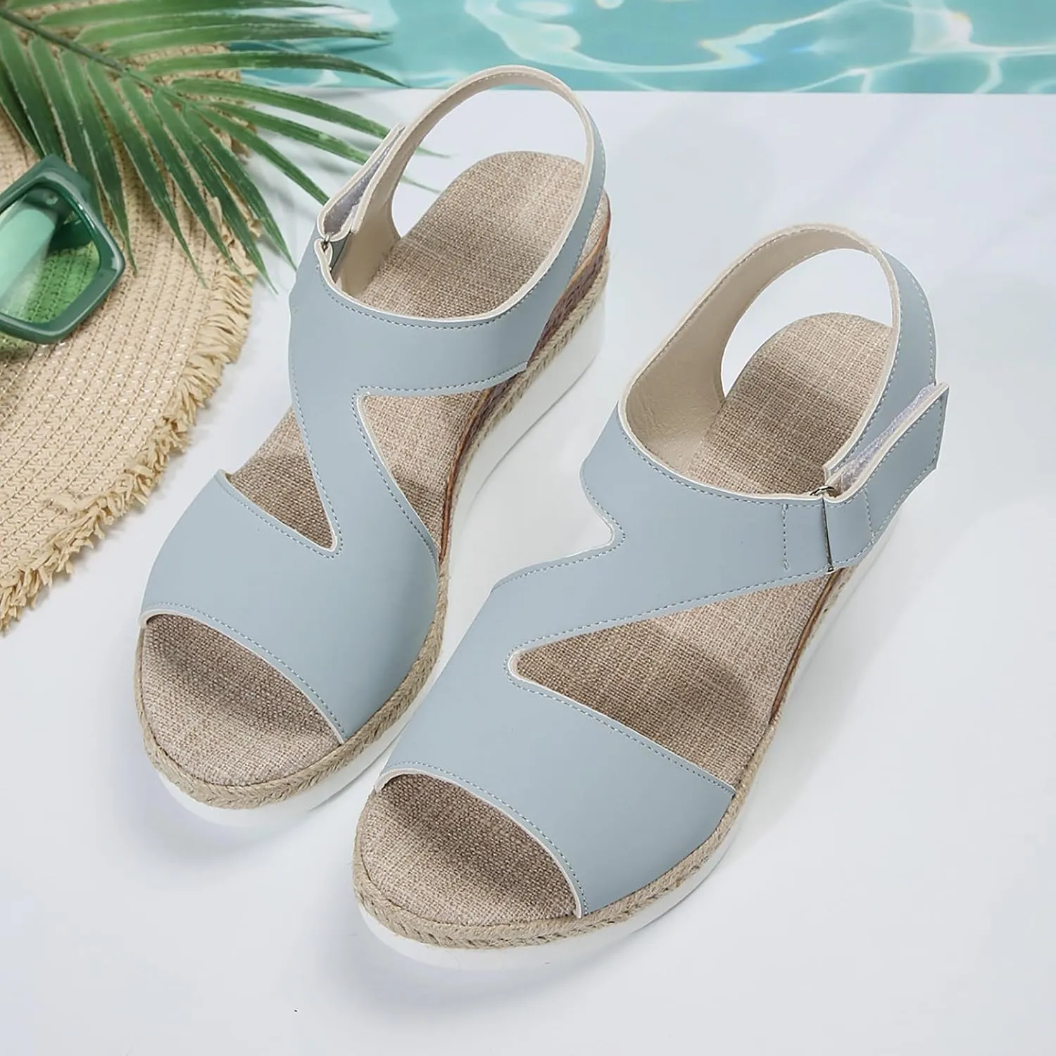 Cute Sandals for Women Dressy Ankle Strap Open Toe Platform Espadrille Wedges Summer Beach Casual Slides Shoes