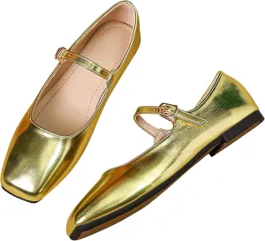 Dear Time Mary Jane Flats for Women Elegant Ballet Flats Strap Shoes Dressy Square Toe Flats Shoes