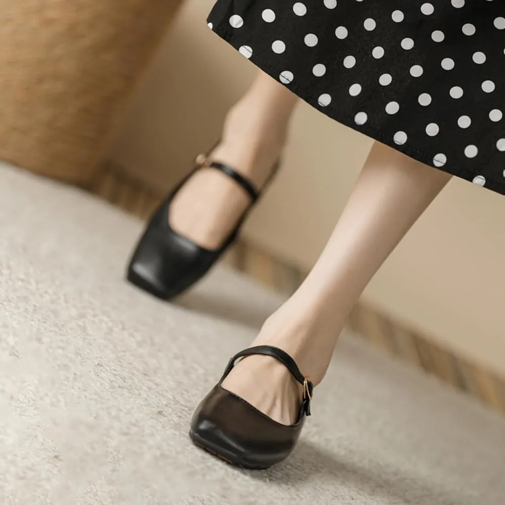 Dear Time Mary Jane Flats for Women Elegant Ballet Flats Strap Shoes Dressy Square Toe Flats Shoes