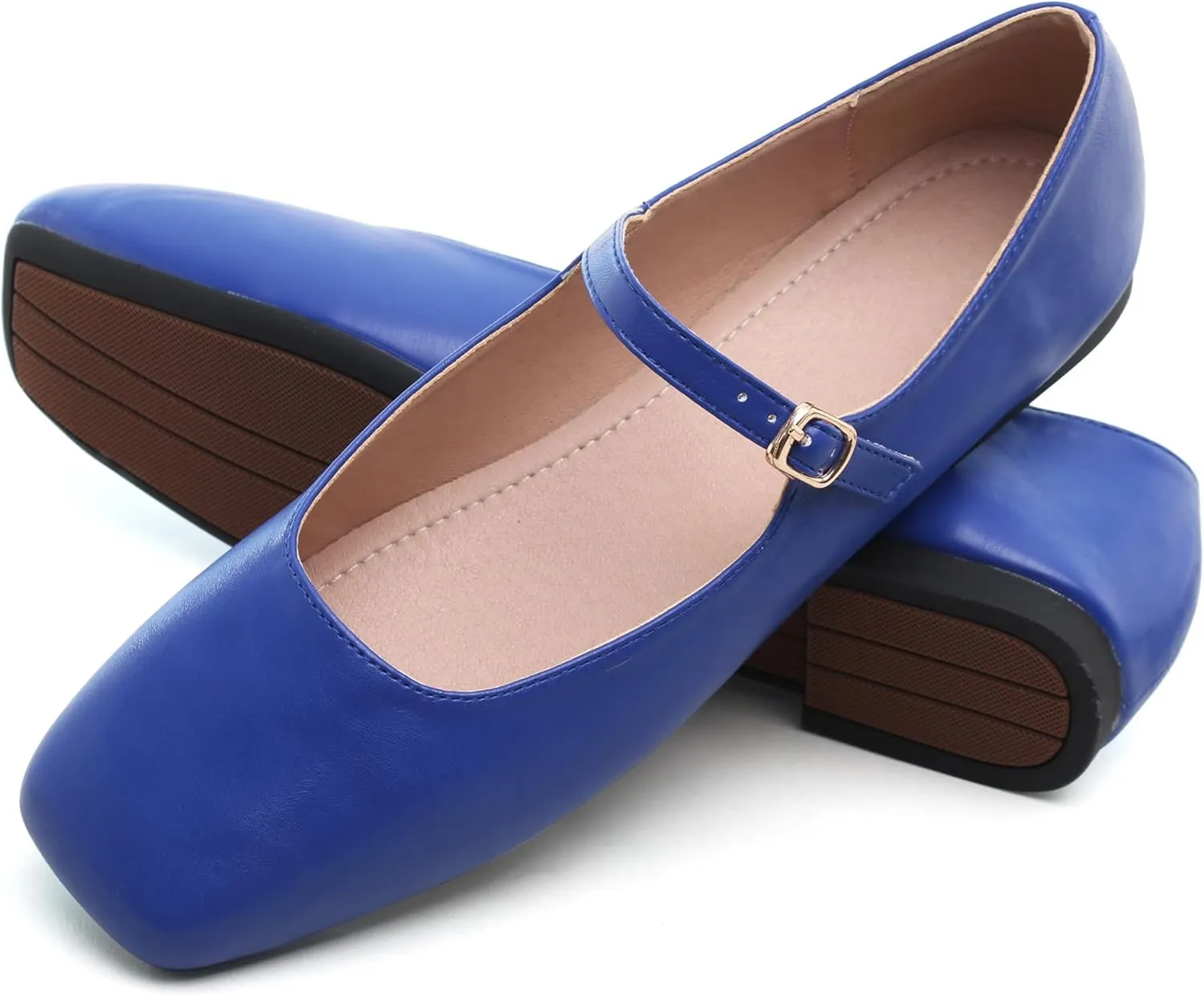 Dear Time Mary Jane Flats for Women Elegant Ballet Flats Strap Shoes Dressy Square Toe Flats Shoes