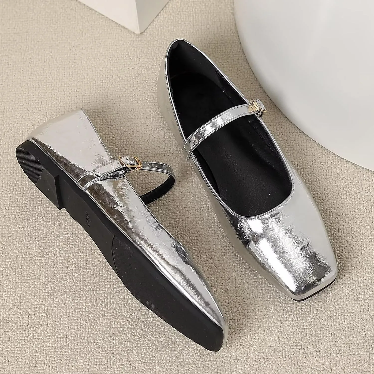 Dear Time Mary Jane Flats for Women Elegant Ballet Flats Strap Shoes Dressy Square Toe Flats Shoes