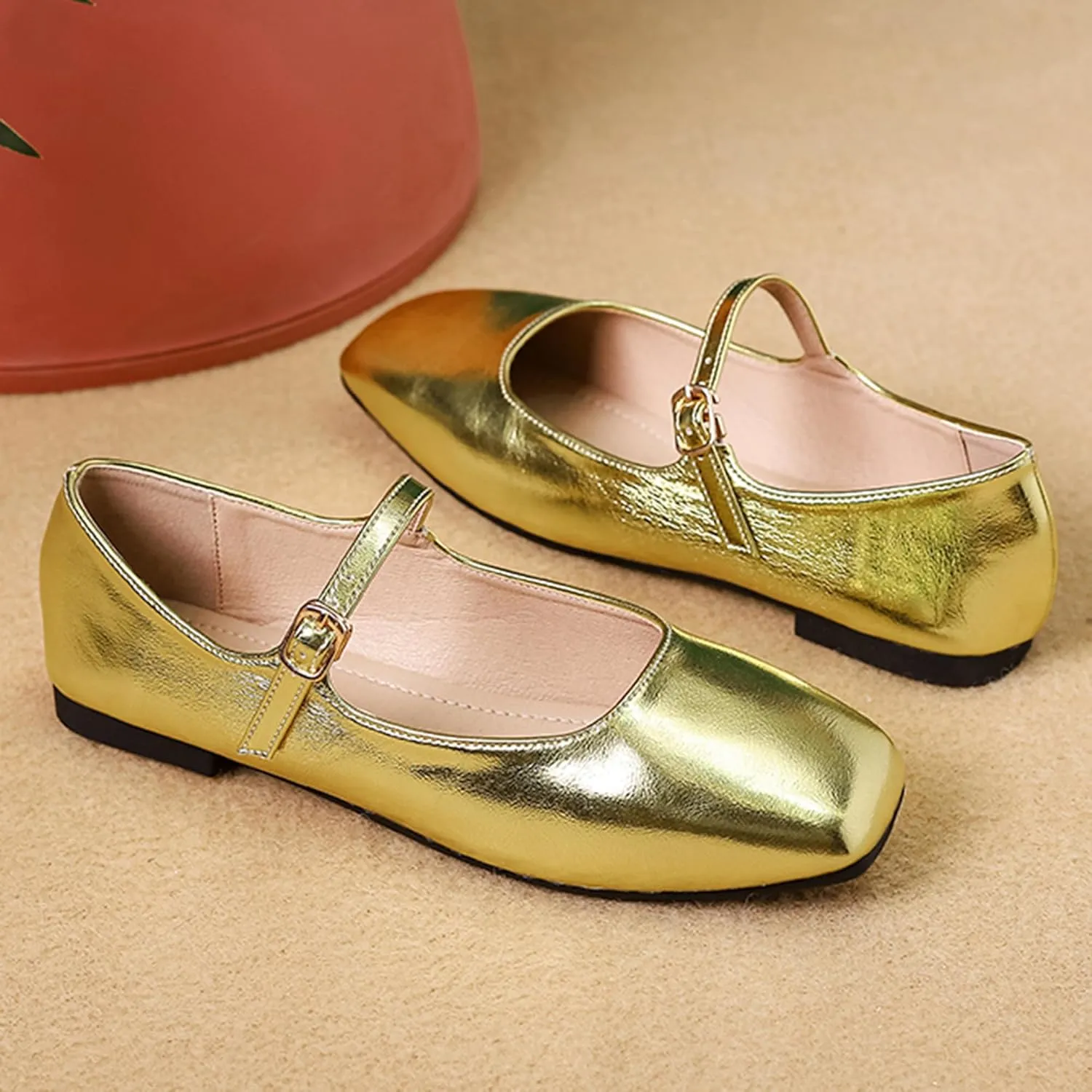 Dear Time Mary Jane Flats for Women Elegant Ballet Flats Strap Shoes Dressy Square Toe Flats Shoes