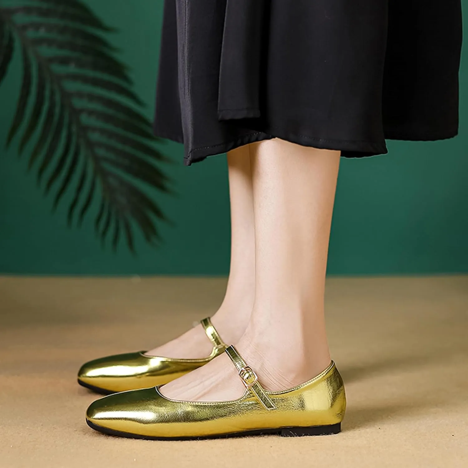 Dear Time Mary Jane Flats for Women Elegant Ballet Flats Strap Shoes Dressy Square Toe Flats Shoes