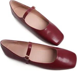 Dear Time Mary Jane Flats for Women Elegant Ballet Flats Strap Shoes Dressy Square Toe Flats Shoes