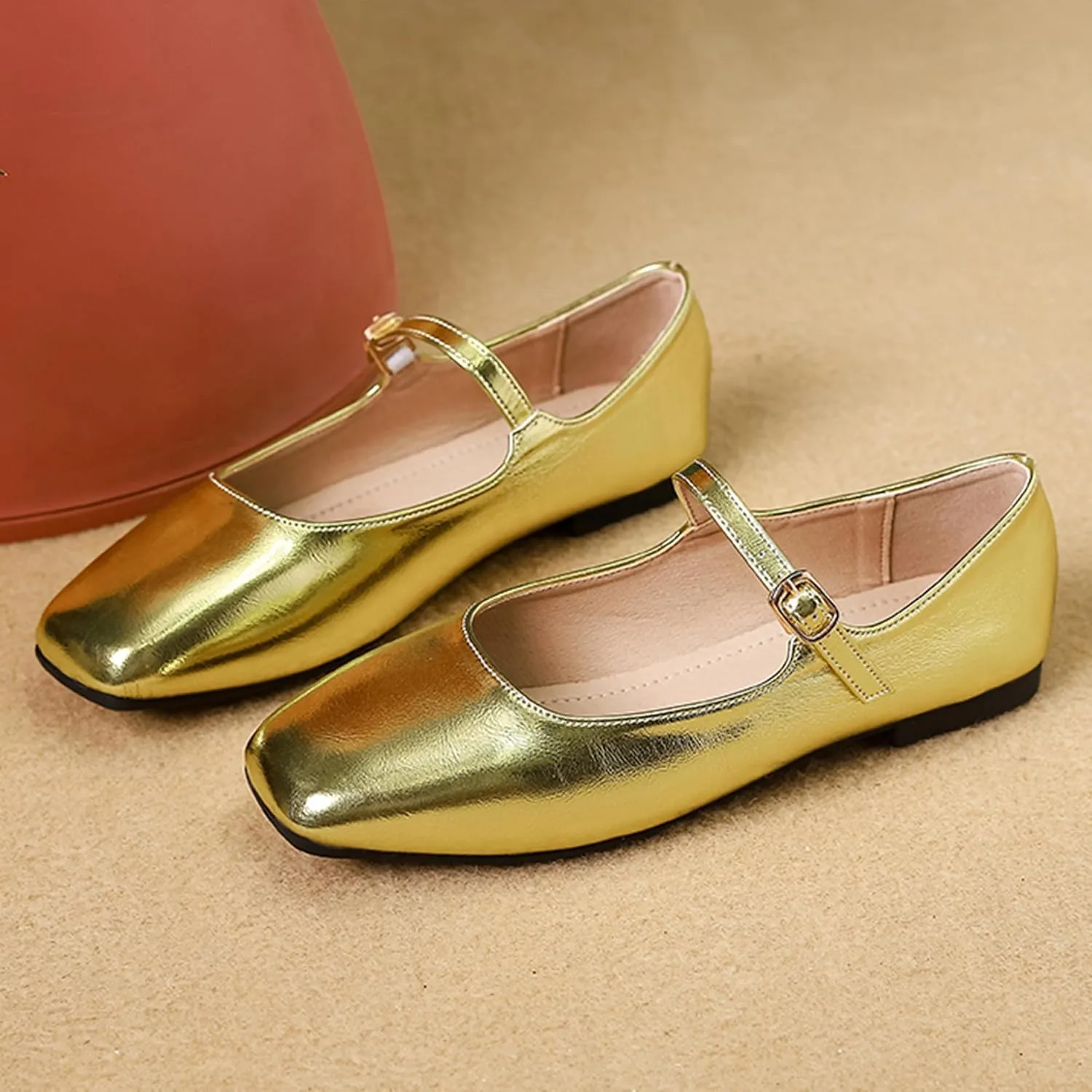 Dear Time Mary Jane Flats for Women Elegant Ballet Flats Strap Shoes Dressy Square Toe Flats Shoes