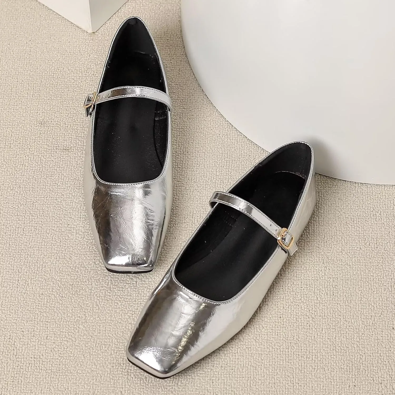 Dear Time Mary Jane Flats for Women Elegant Ballet Flats Strap Shoes Dressy Square Toe Flats Shoes
