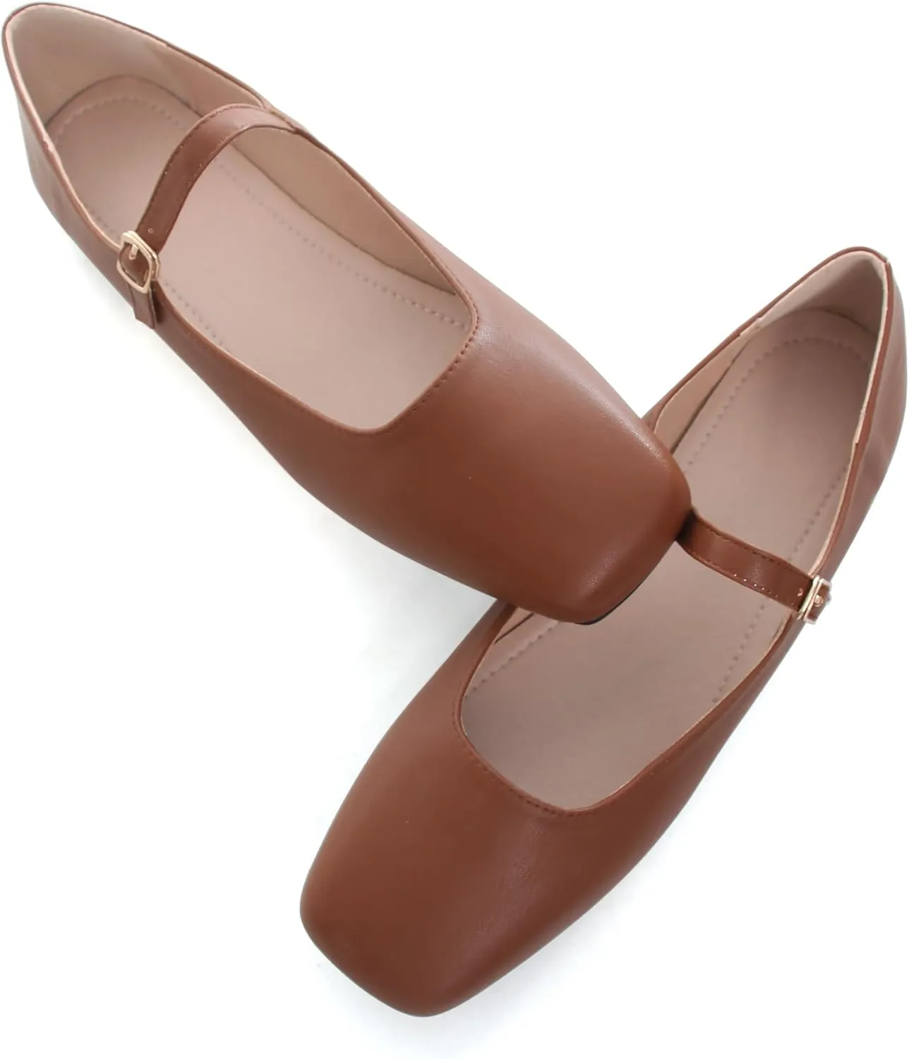 Dear Time Mary Jane Flats for Women Elegant Ballet Flats Strap Shoes Dressy Square Toe Flats Shoes