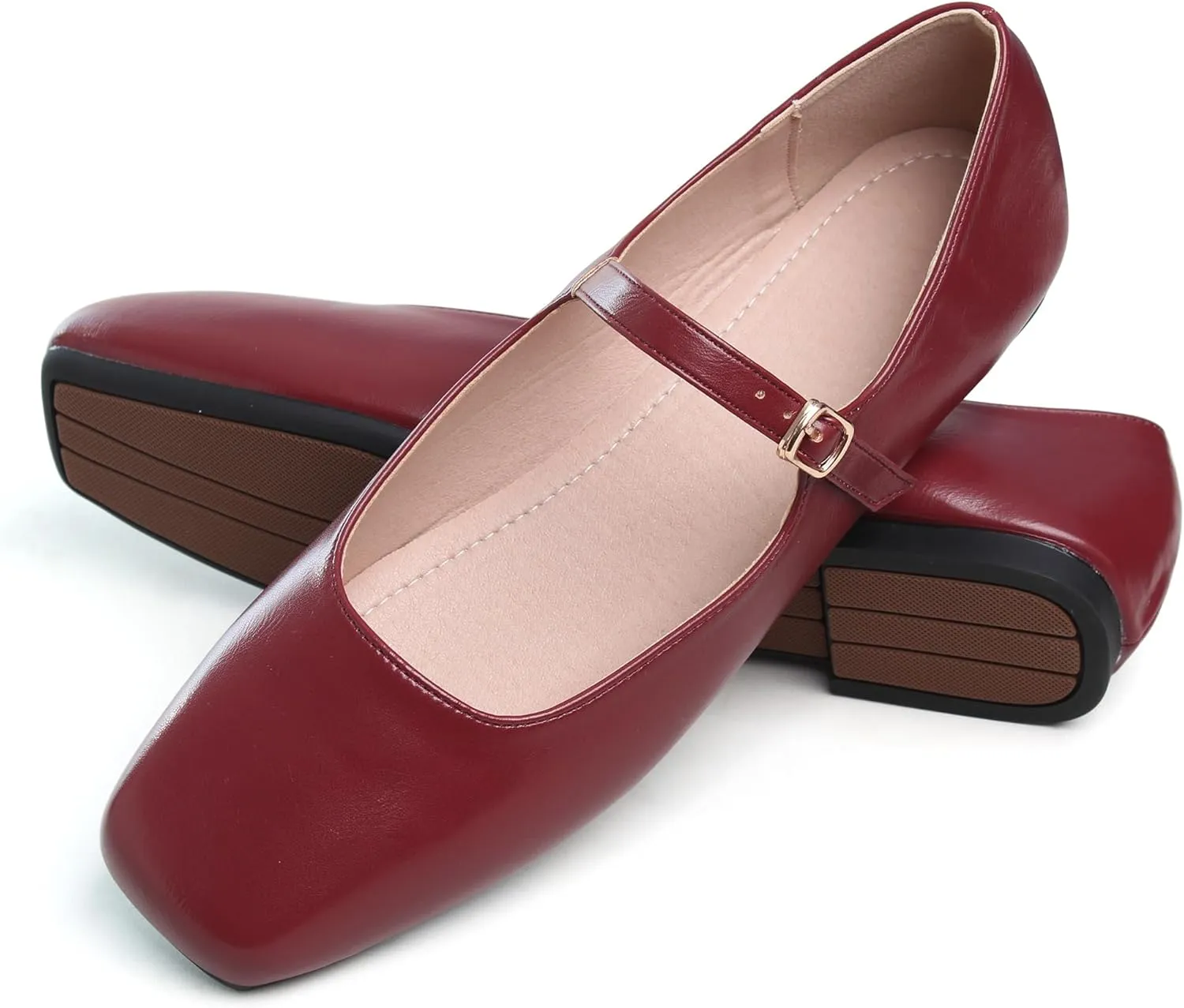 Dear Time Mary Jane Flats for Women Elegant Ballet Flats Strap Shoes Dressy Square Toe Flats Shoes