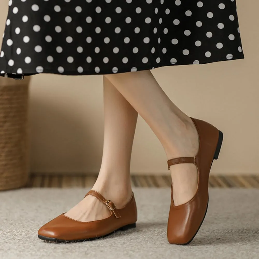 Dear Time Mary Jane Flats for Women Elegant Ballet Flats Strap Shoes Dressy Square Toe Flats Shoes