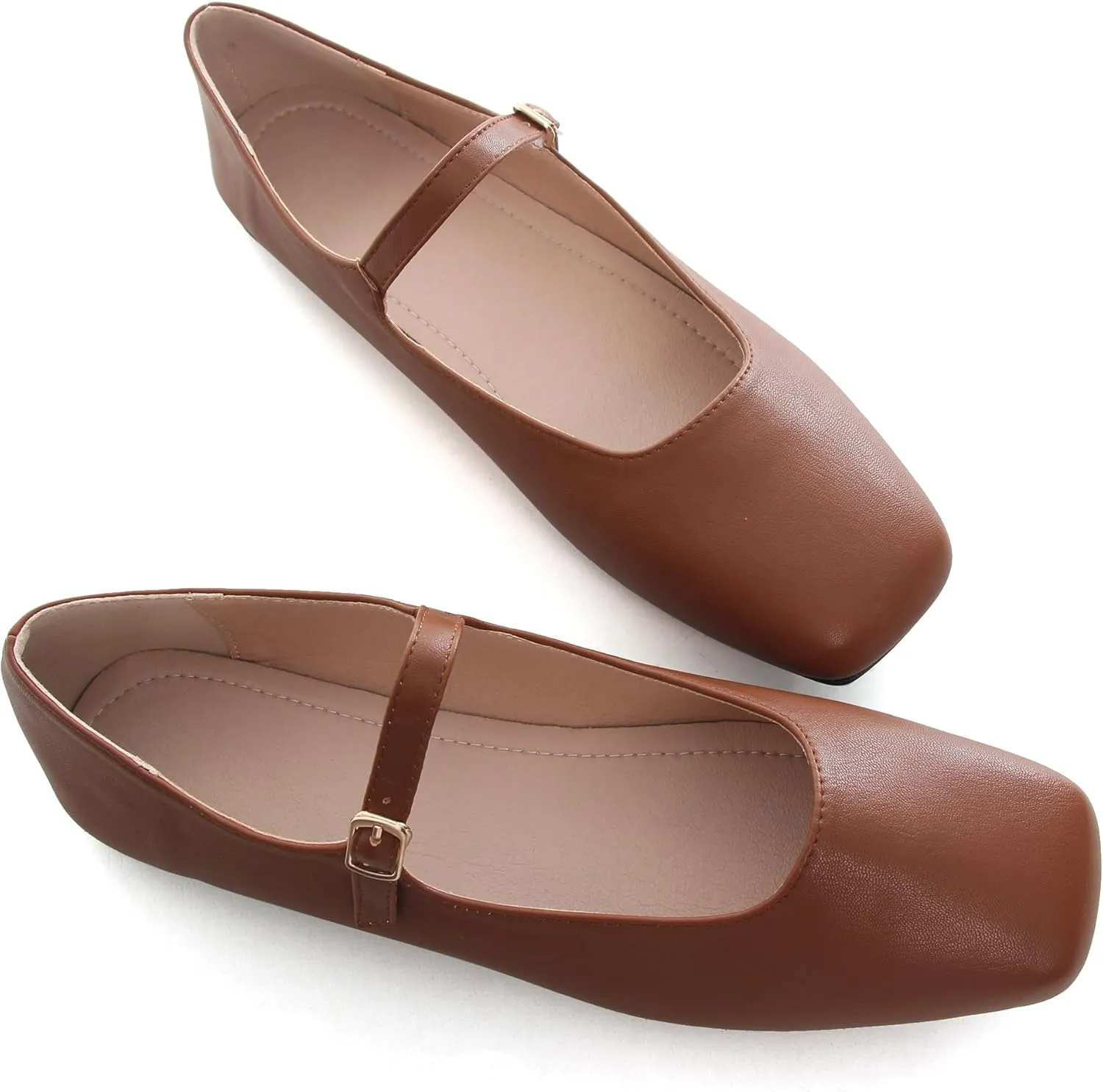 Dear Time Mary Jane Flats for Women Elegant Ballet Flats Strap Shoes Dressy Square Toe Flats Shoes
