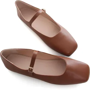 Dear Time Mary Jane Flats for Women Elegant Ballet Flats Strap Shoes Dressy Square Toe Flats Shoes