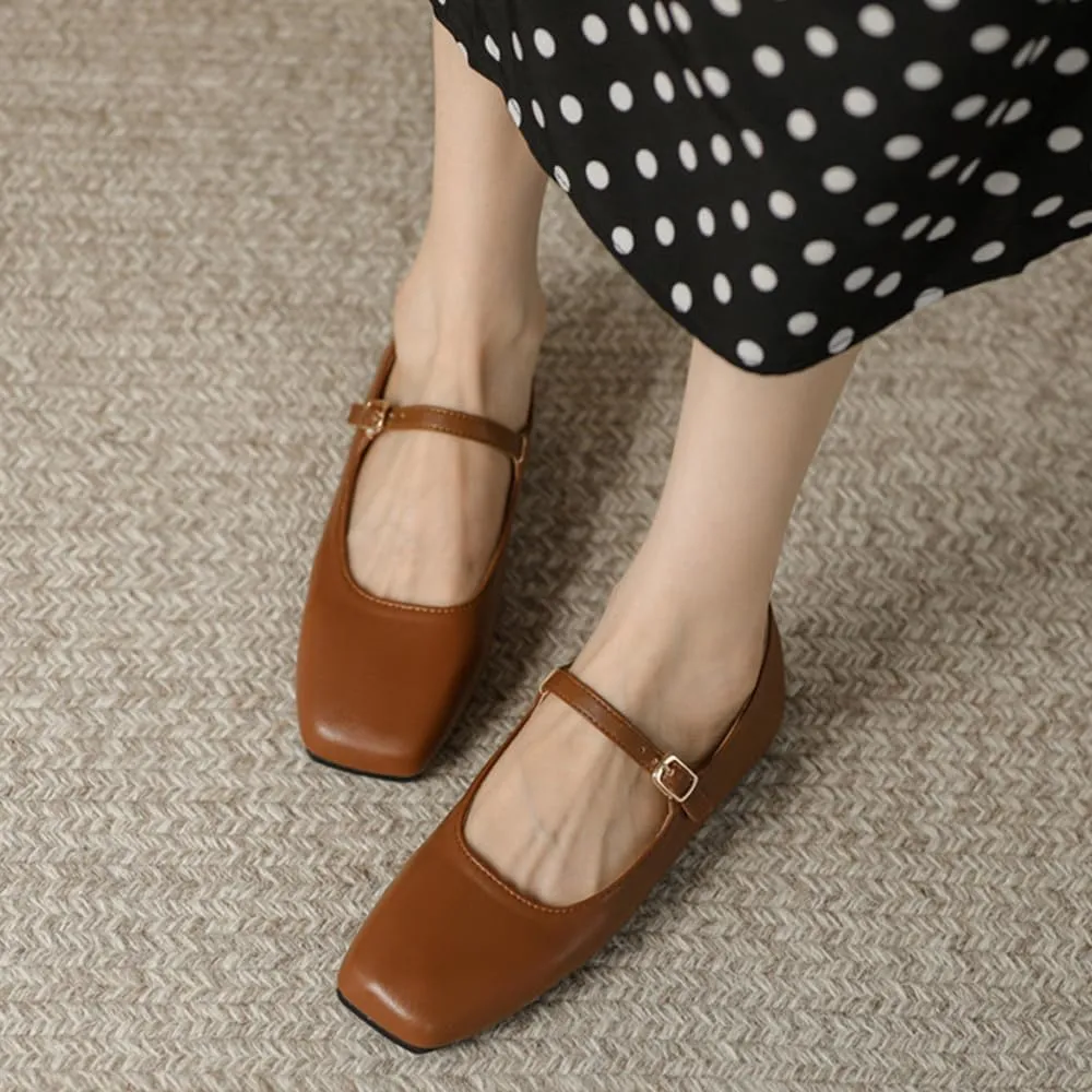 Dear Time Mary Jane Flats for Women Elegant Ballet Flats Strap Shoes Dressy Square Toe Flats Shoes
