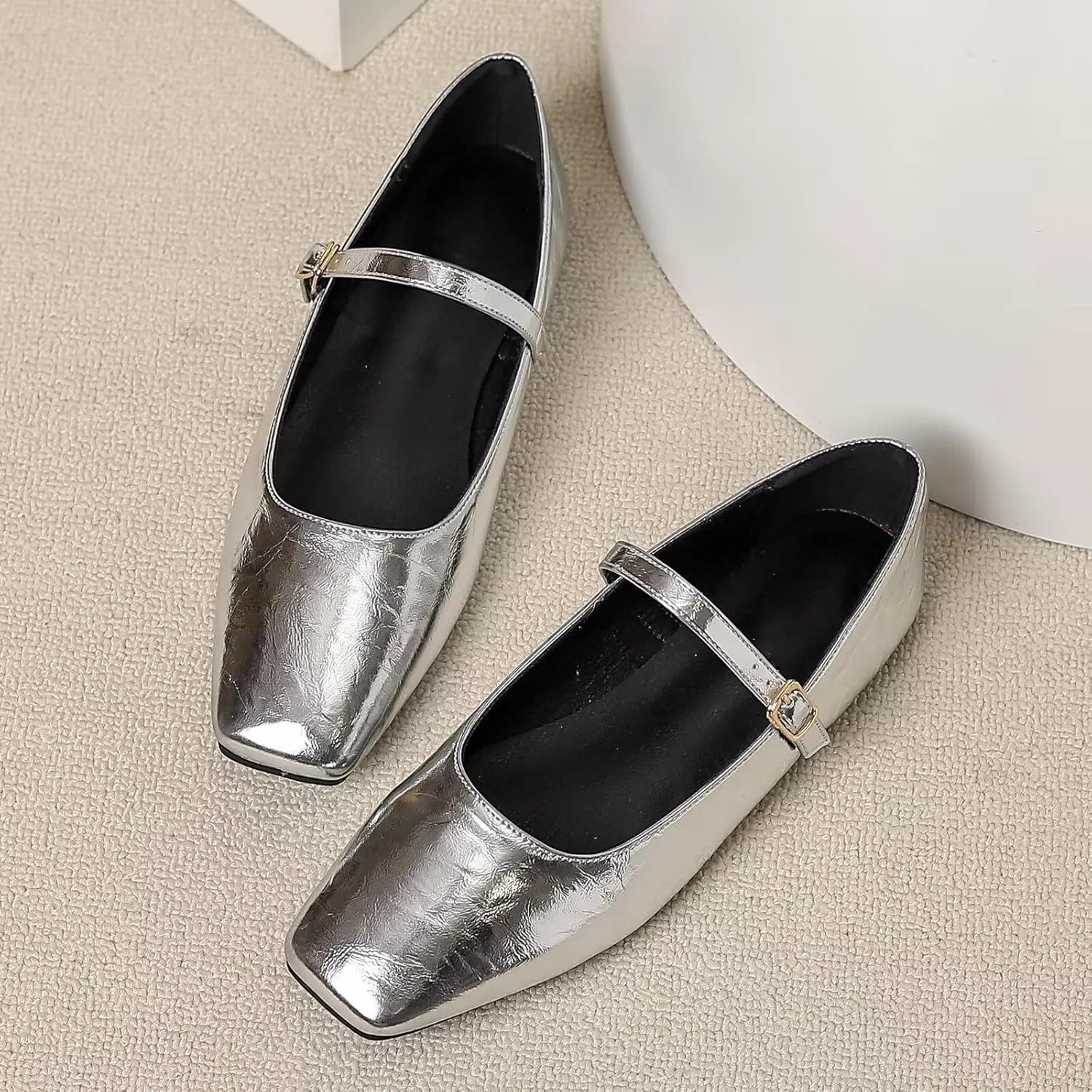 Dear Time Mary Jane Flats for Women Elegant Ballet Flats Strap Shoes Dressy Square Toe Flats Shoes