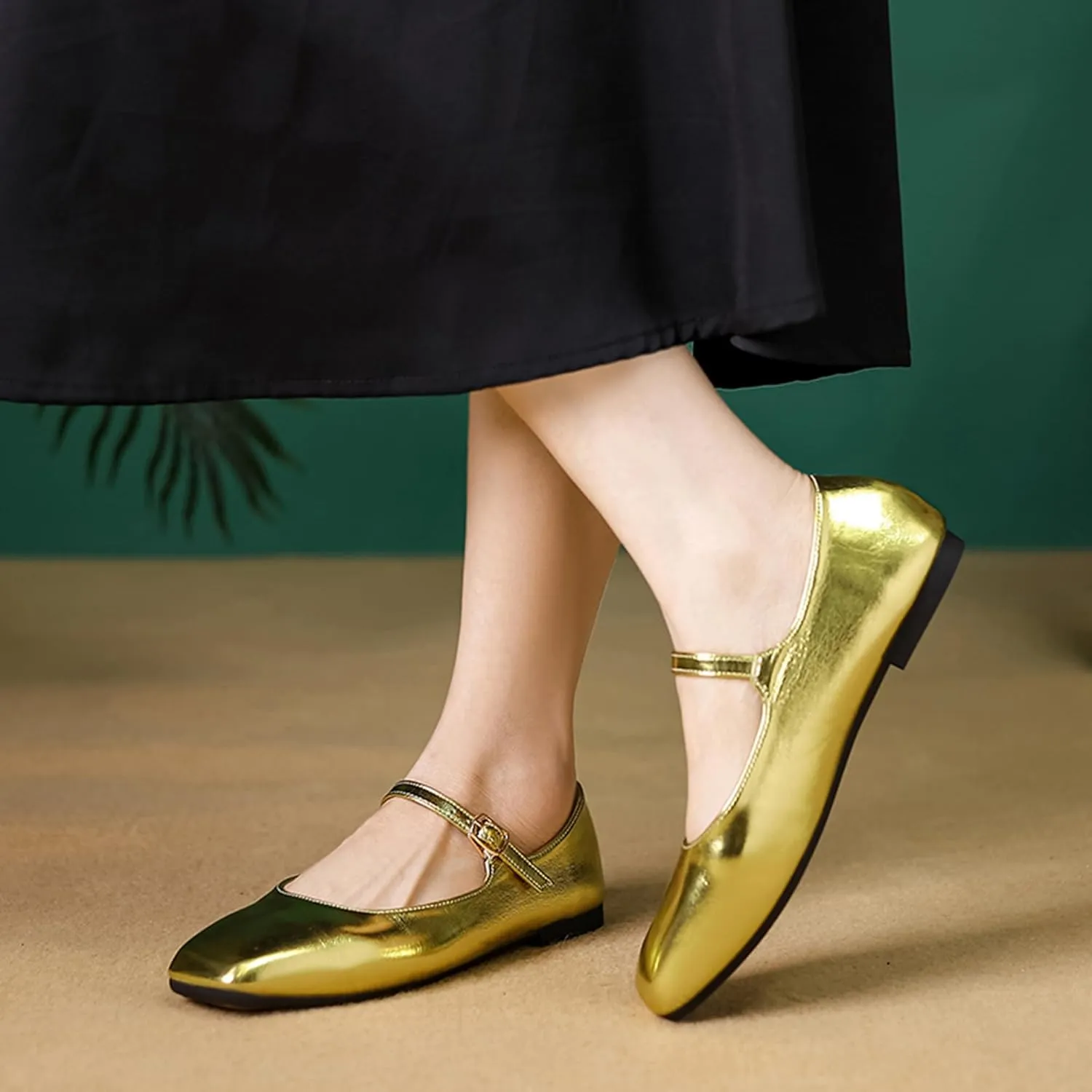 Dear Time Mary Jane Flats for Women Elegant Ballet Flats Strap Shoes Dressy Square Toe Flats Shoes