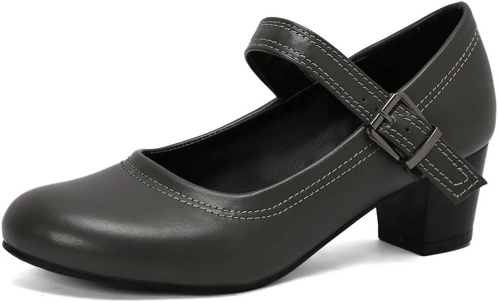 DINTAHA Womens Chunky Low Heel Mary Jane Shoes Vintage Heels Retro Dress Shoes